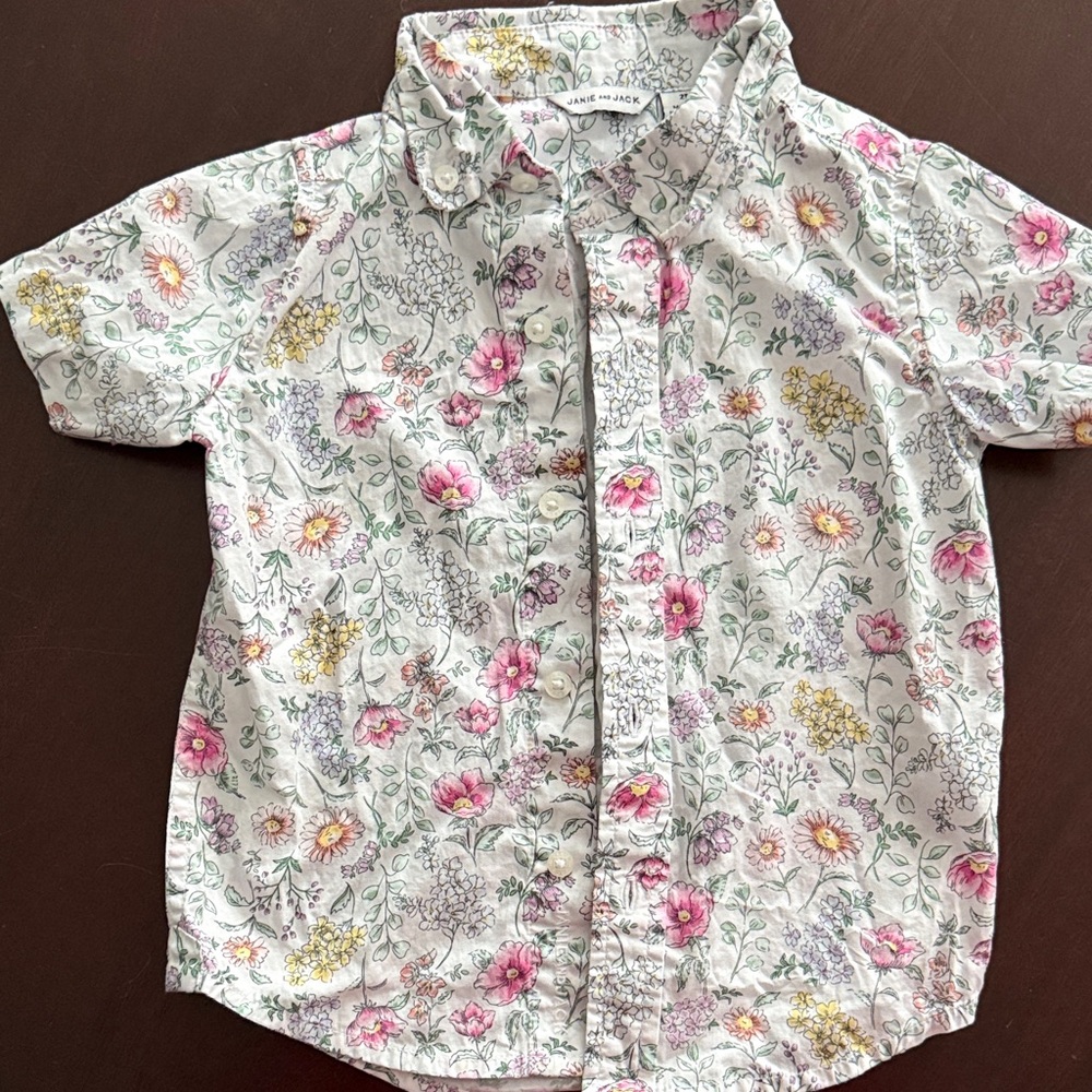 Janie and Jack Floral Button-Down Shirt - Pink, Yellow, White